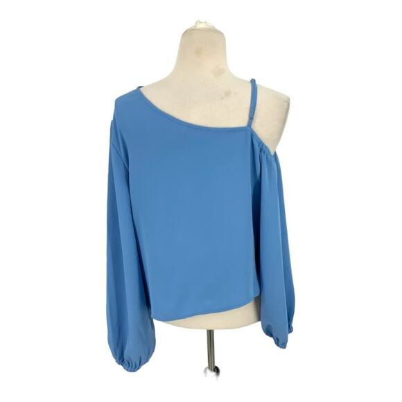 Open Edit Pleated Asymmetric Top Blue Size XXS NWOT $59 MSRP - Picture 7 of 7